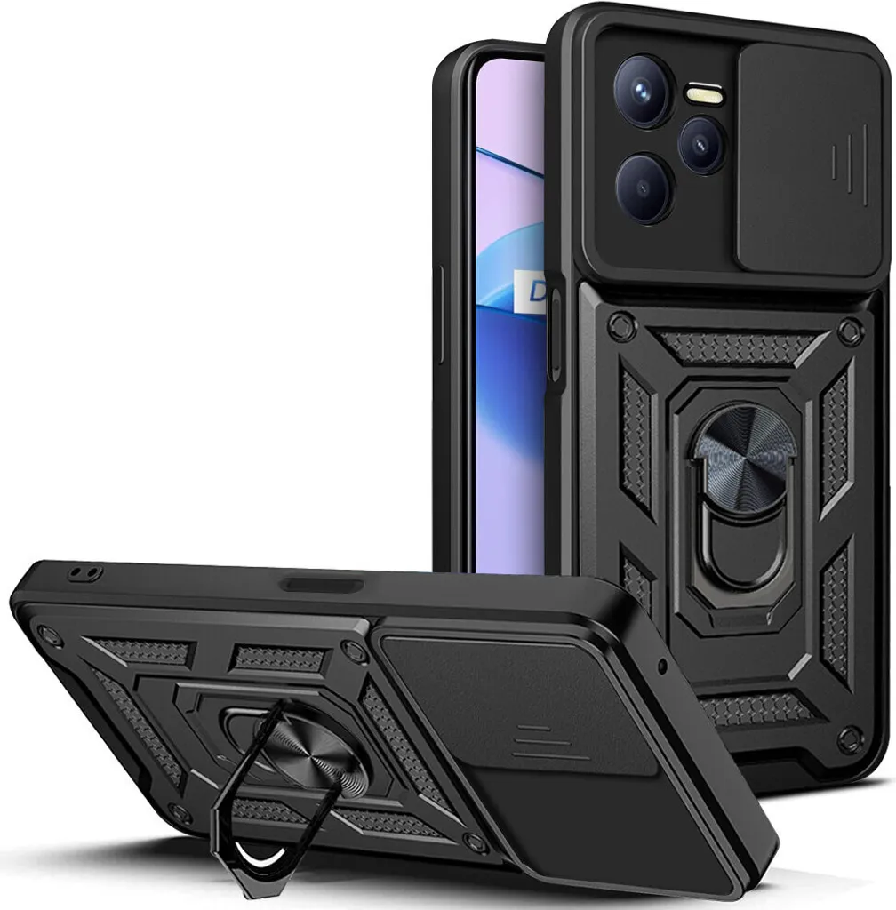 Cover Realme C35 Business Style Nero con Anello e Protezione Camera