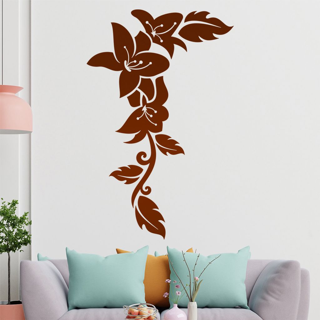 Blumen - Linien Wandtattoo in 6 Größen - Wandaufkleber Wall Sticker - Dekoration, Küche, Wohnzimmer, Schlafzimmer, Badezimmer