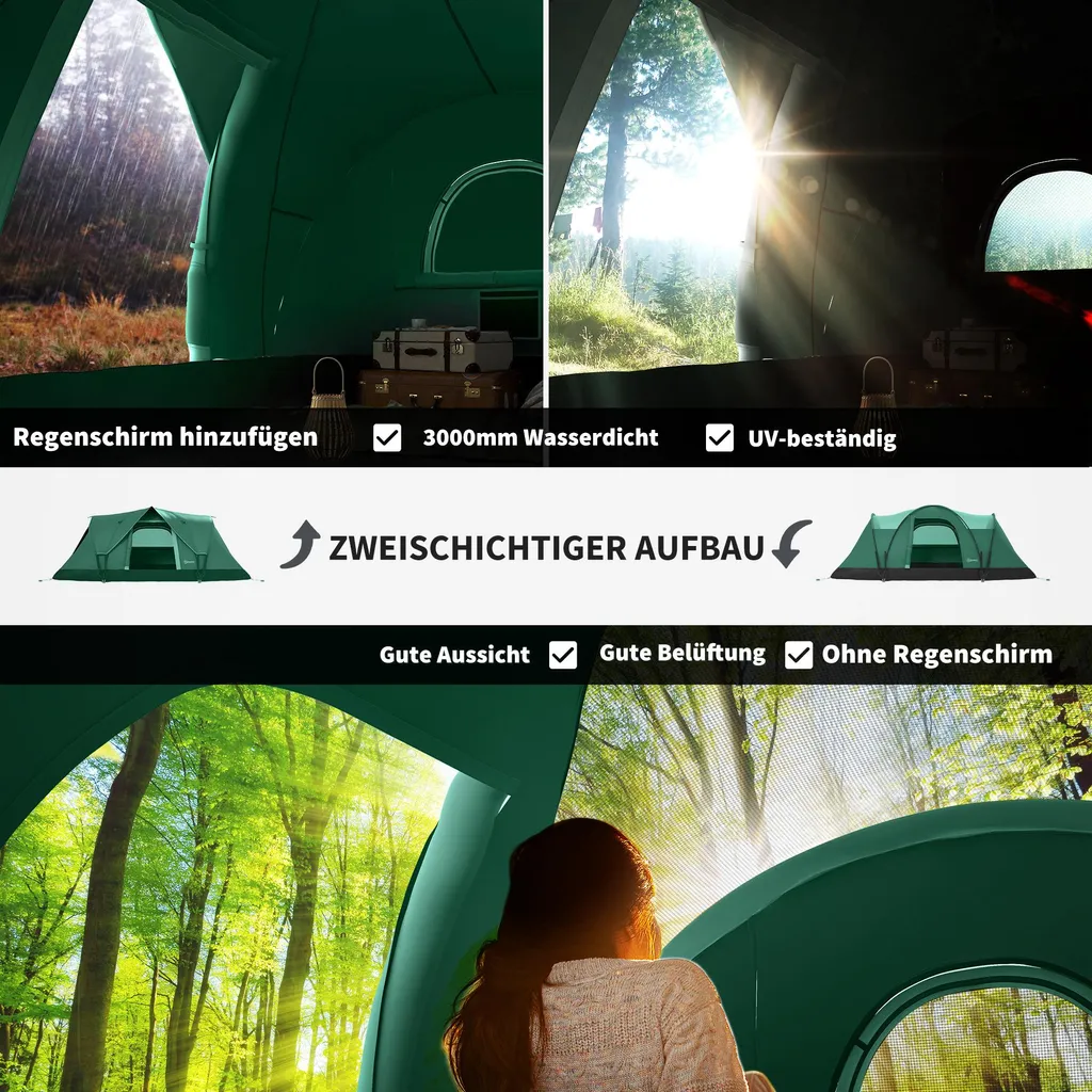 Tente de camping 5 places 4,55m en polyester avec structure renforcée