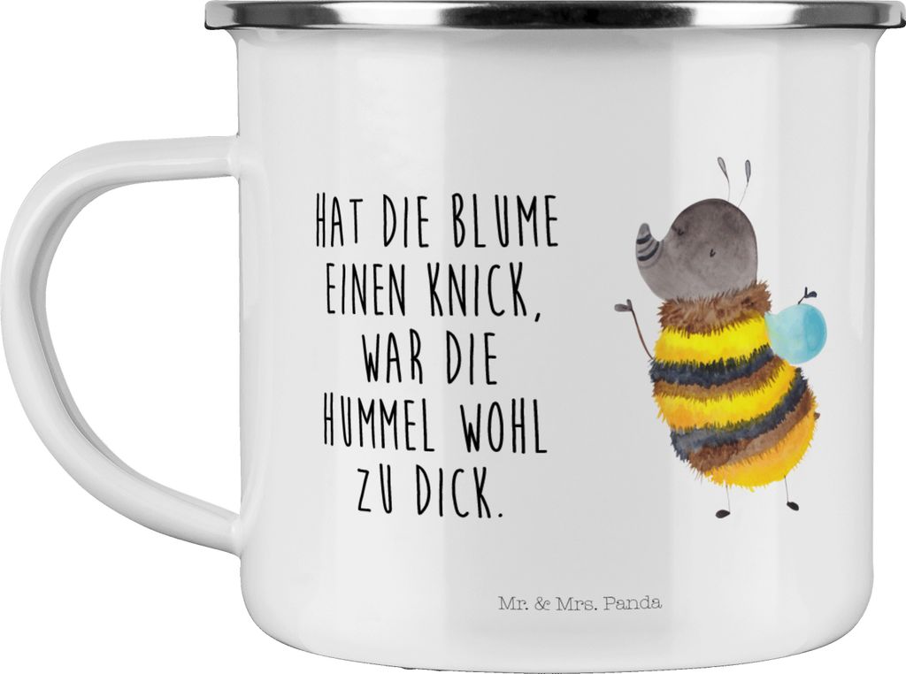 Mr. & Mrs. Panda Emaille Tasse Hummel flauschig - Weiß - Geschenk, Teetasse, Becher, Campingtasse, Blume, Biene, Haferl, Natur, Lustige Sprüche, ...