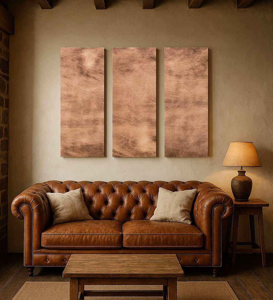 CopperAndCraft Echtes Kupfer Wandbild 3 Paneele 60x60 cm, Handgefertigte Metall Wandkunst, Rustikale Wandverkleidung, Industrial Stil, EU