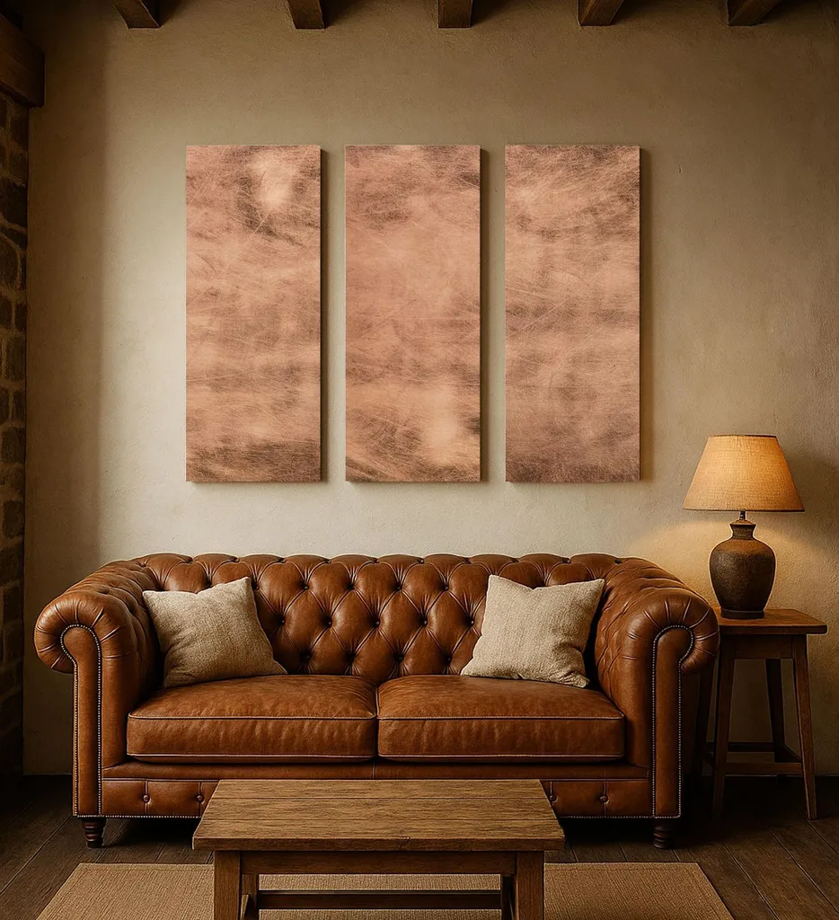 Tableau en Métal Artisanal et Triptyque Mural en Cuivre Style Industriel