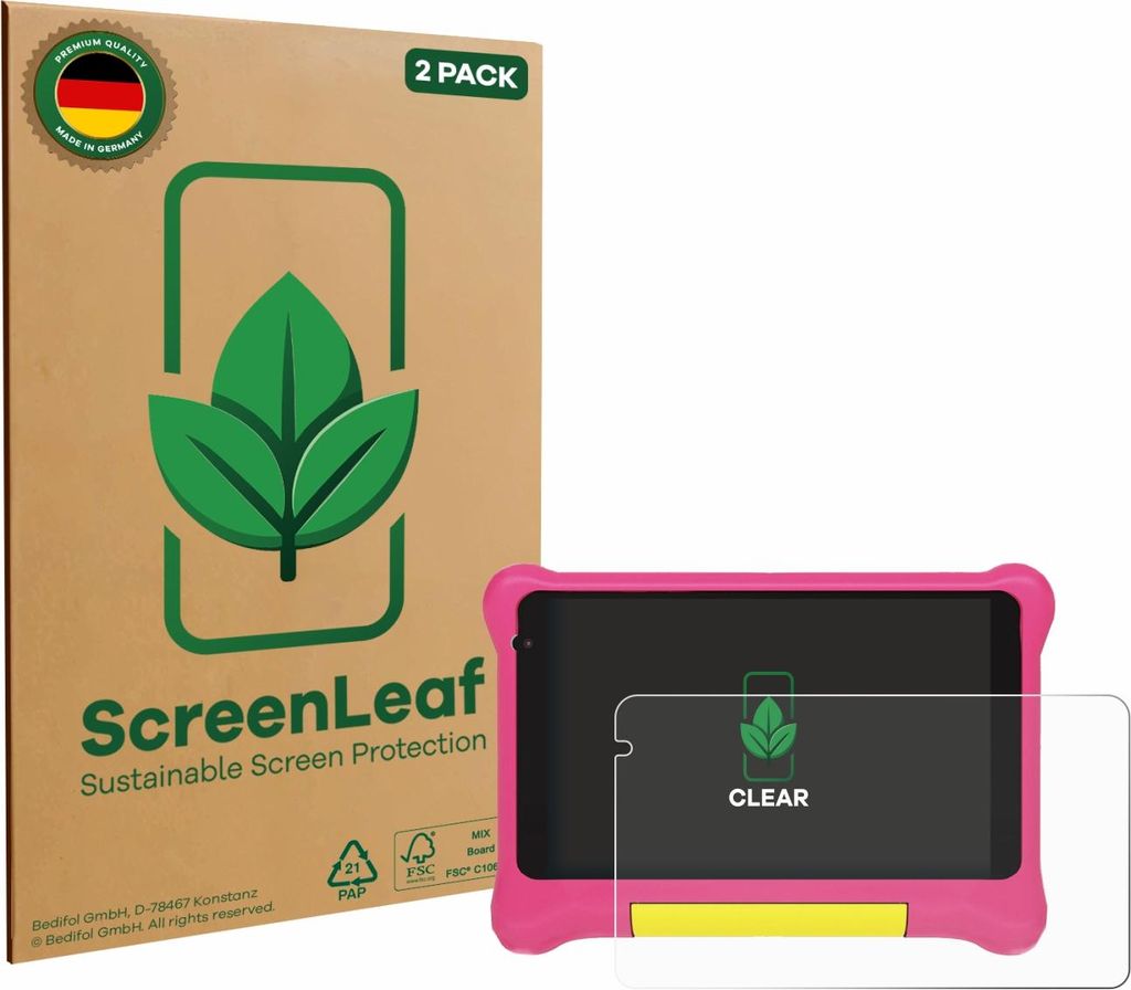 2x ScreenLeaf Schutzfolie für Happybe Kids Tablet 7" nachhaltiger Displayschutz Display Schutz Folie Klar Transparent