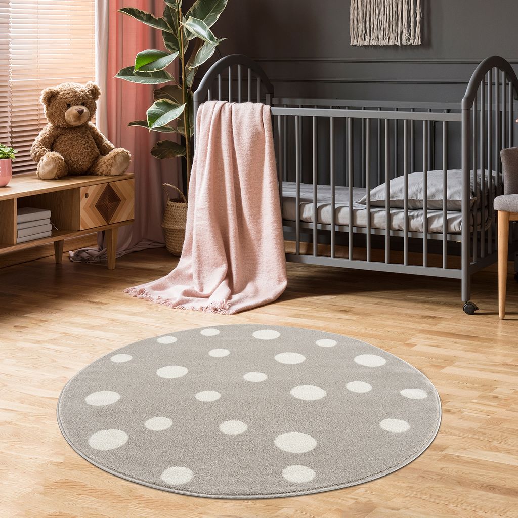 Kinderteppich DOTS Gepunktet Teppich für Kinderzimmer Pastellfarben Schadstofffrei Größe: 150 x 150 cm, Beige
