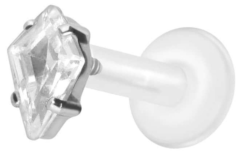 Ohrpiercing, Nasenpiercing PTFE Labret mit Innengewinde + Titan-Aufsatz KRISTALLRAUTE Silber Stablänge: 6mm | Stabstärke: 1,6mm
