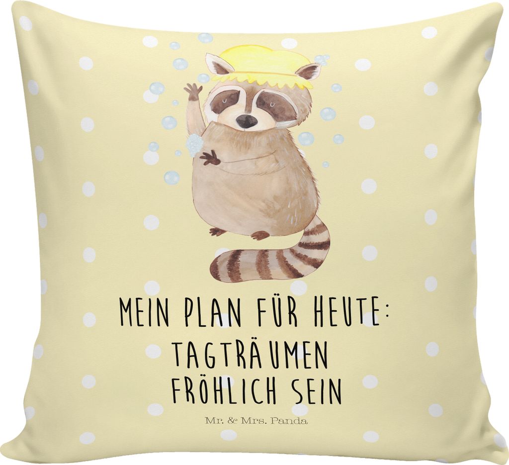 Mr. & Mrs. Panda Dekokissen Waschbär - Gelb Pastell - Geschenk, Waschen, couch kissen, Deko, Polster, bedruckt, Plan, Fröhlich, Tagträumen, für...