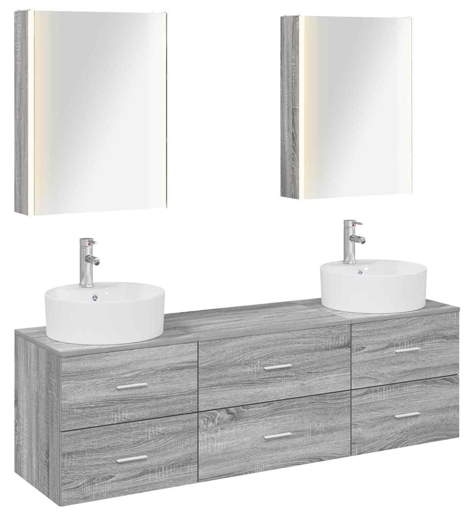 vidaXL Badezimmermöbel-Set 5 pcs Grau Sonoma Ingenieurholz und Glas