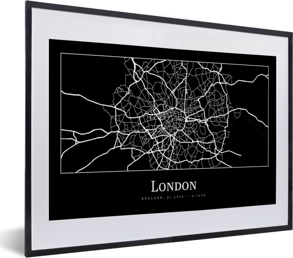 MuchoWow Gerahmtes Poster Karte - Stadtplan - London 40x30 cm - Poster mit Schwarzem Bilderrahmen Wandposter Rahmen Foto Bilder - Bilderrahmen - ...