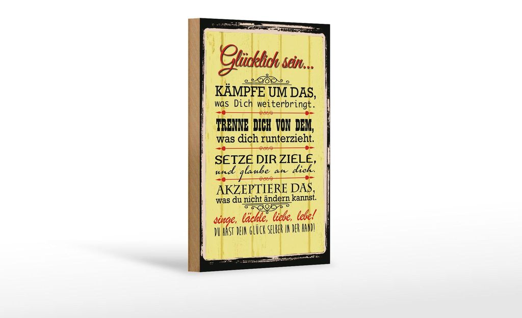 Holzschild Spruch 12x18cm Glücklich singe lächle liebe