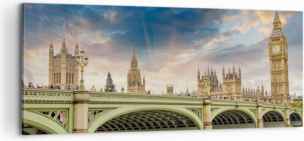 Bild auf Leinwand - Leinwandbild - London büro parlament gebäude - 100x40cm - Wand Bild - Wanddeko - Leinwanddruck - Bilder - Kunstdruck - Wandde...