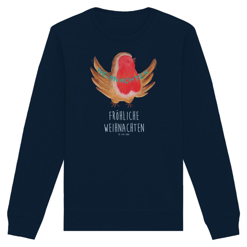 Mr. & Mrs. Panda Baumwoll Pullover Rotkehlchen Weihnachten Größe S - French Navy - Geschenk, Frohe, Heiligabend, Weihnachtsgruß, Vogel, Sweatshi...