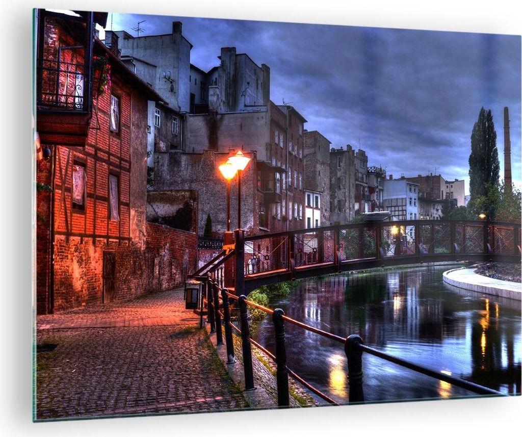 Bilder auf glas - Architektur Altstadt Stadt Fluss - 70x50cm - Glasbilder - Wandbilder - Kunstdruck - zum Aufhängen bereit - Wanddekoration aus Gl...