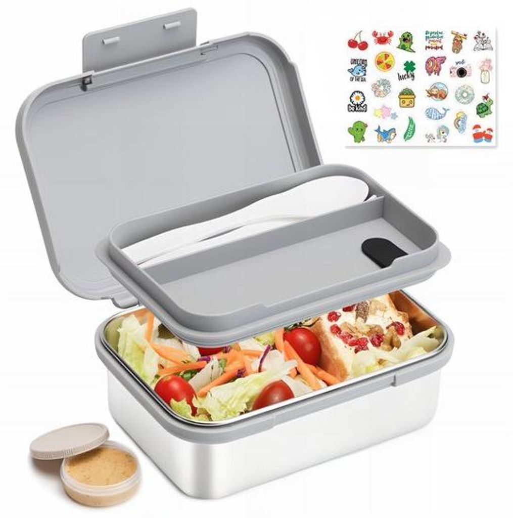 Grau RVS 1000 ML Lunchbox für Erwachsene, Bento Box für Mädchen, Snackbox für Kinder für Frühstückskorb Kindergarten
