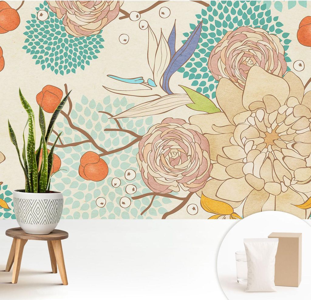 Fototapete - 208x146 cm - Tapete - Wandtapete - Wandbilder - Dekofolie - Tapete Folie - Wand - Dekoration - Wohnzimmer - Blumenfantasie
