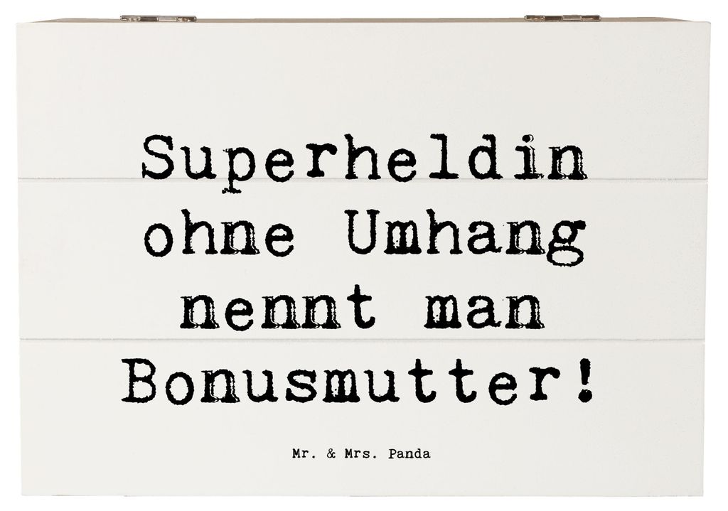 Mr. & Mrs. Panda Erinnerungsbox Spruch Bonusmutter Superheld 22 x 15 cm - Weiß - Geschenk, Schatulle, geschenkkiste, Unterstützung, Handarbeit, f...