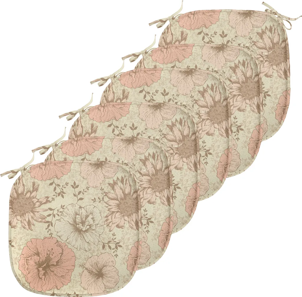 Coussins de Siège avec Attaches Design Hibiscus Imperméable Set de 6