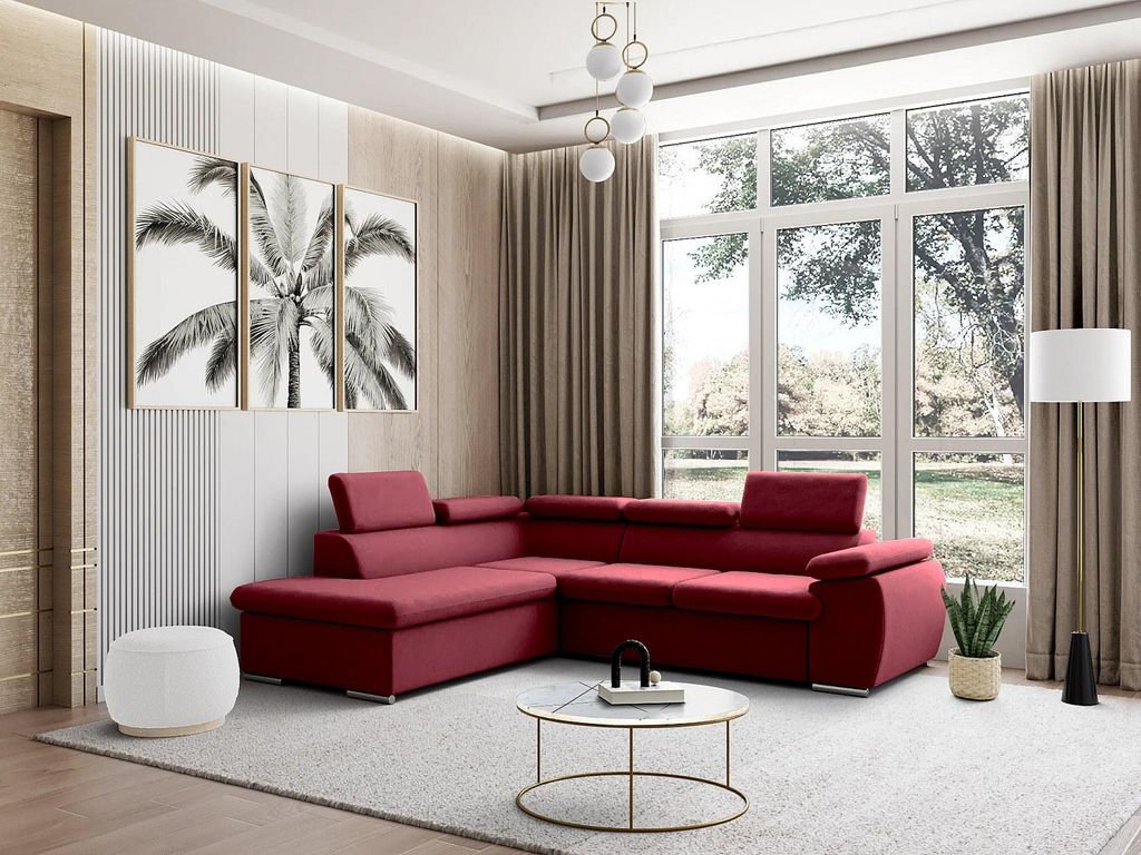 Ecksofa mit Schlaffunktion & Bettkasten - Ecke Links - Rot - FABIEN