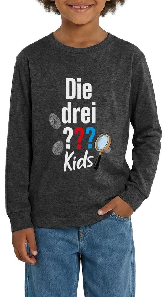 Spreadshirt Die Drei Fragezeichen Kids Logo und Gadgets Teenager Premium Langarmshirt, 146/152 (10 Jahre), Anthrazit meliert
