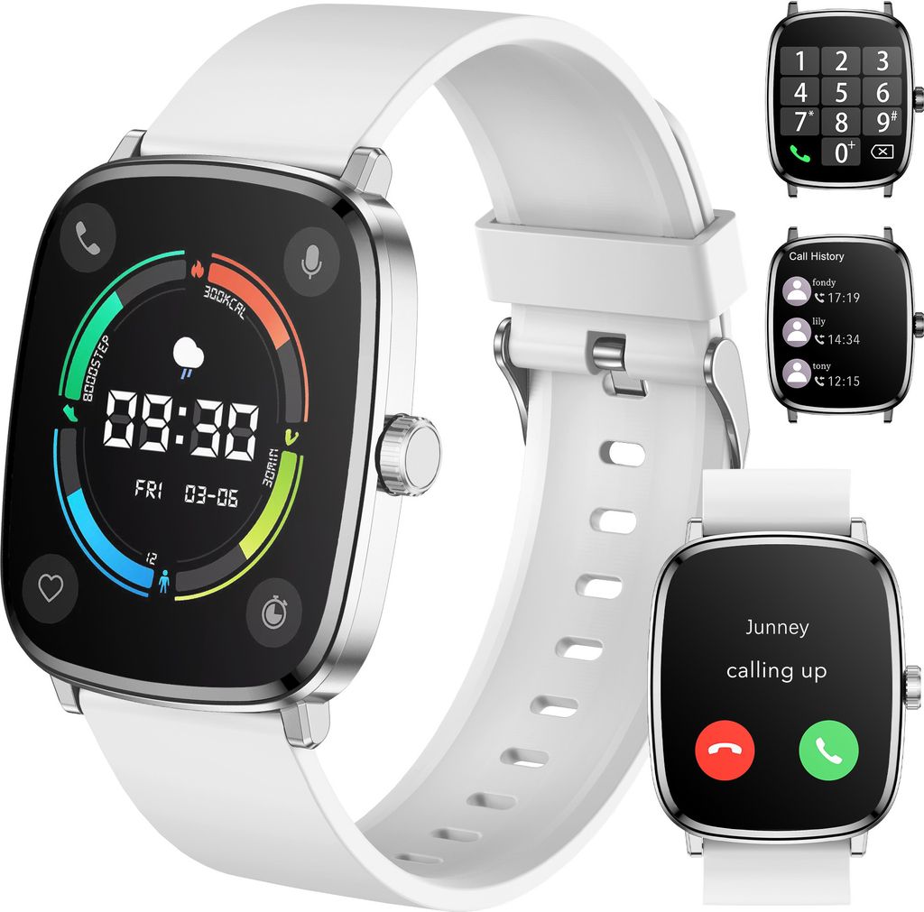Smartwatch Damen Herren 2,01" AMOLED-Display, IP68 wasserdicht, Fitness-Tracking-Uhr mit Sprachfunktion, (mit Oximetrie/Schlafüberwachung etc.)