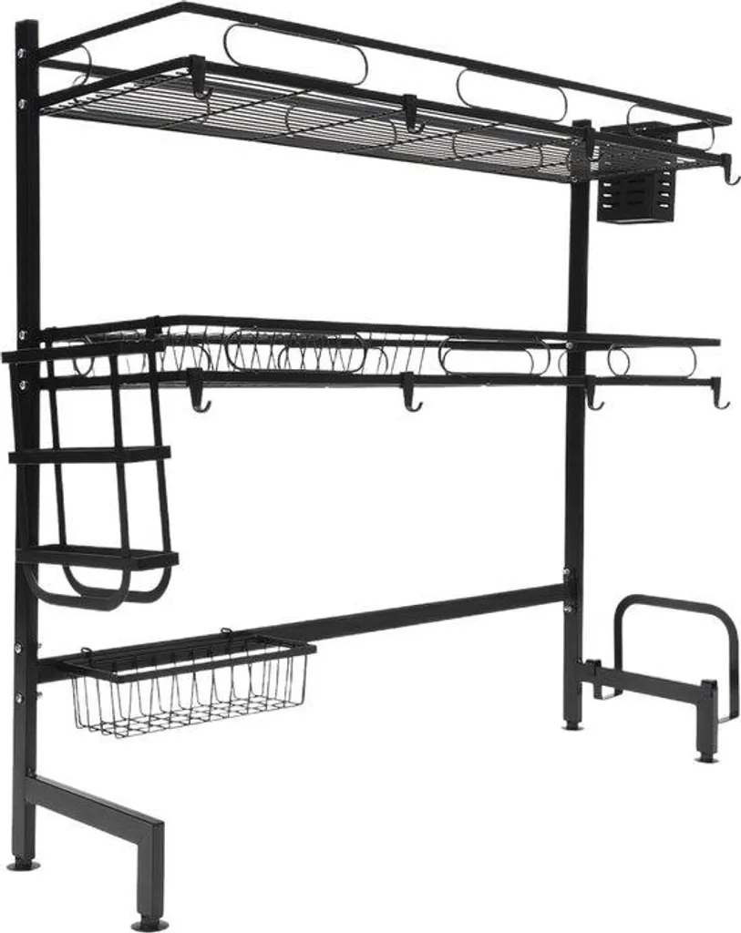 Égouttoir de cuisine double étage inox noir, support planche intégré