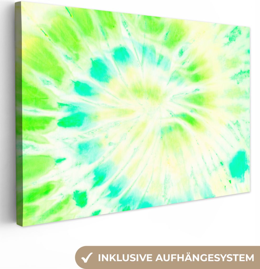 OneMillionCanvasses - Leinwandbilder - 140x90 cm, Krawattenfärbung - Kunst - Gelb - Grün, Wandbilder Kunstdruck Wanddekoration