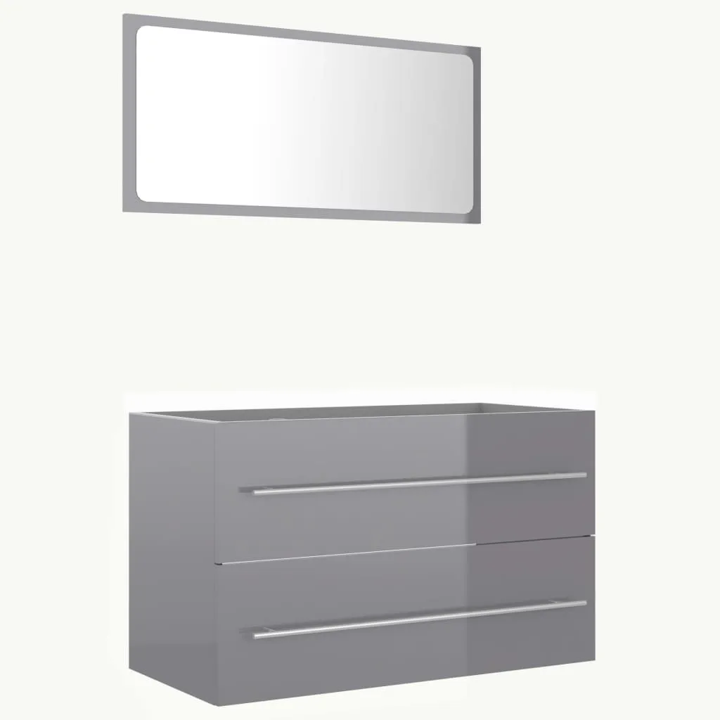 vidaXL Set di mobili da bagno a 2 pezzi in materiale ligneo grigio lucido