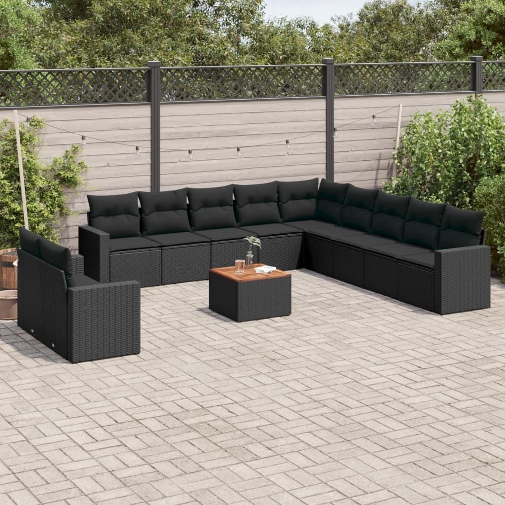 Maison Exclusive - 12-tlg. Garten-Sofagarnitur mit Kissen Schwarz Poly Rattan