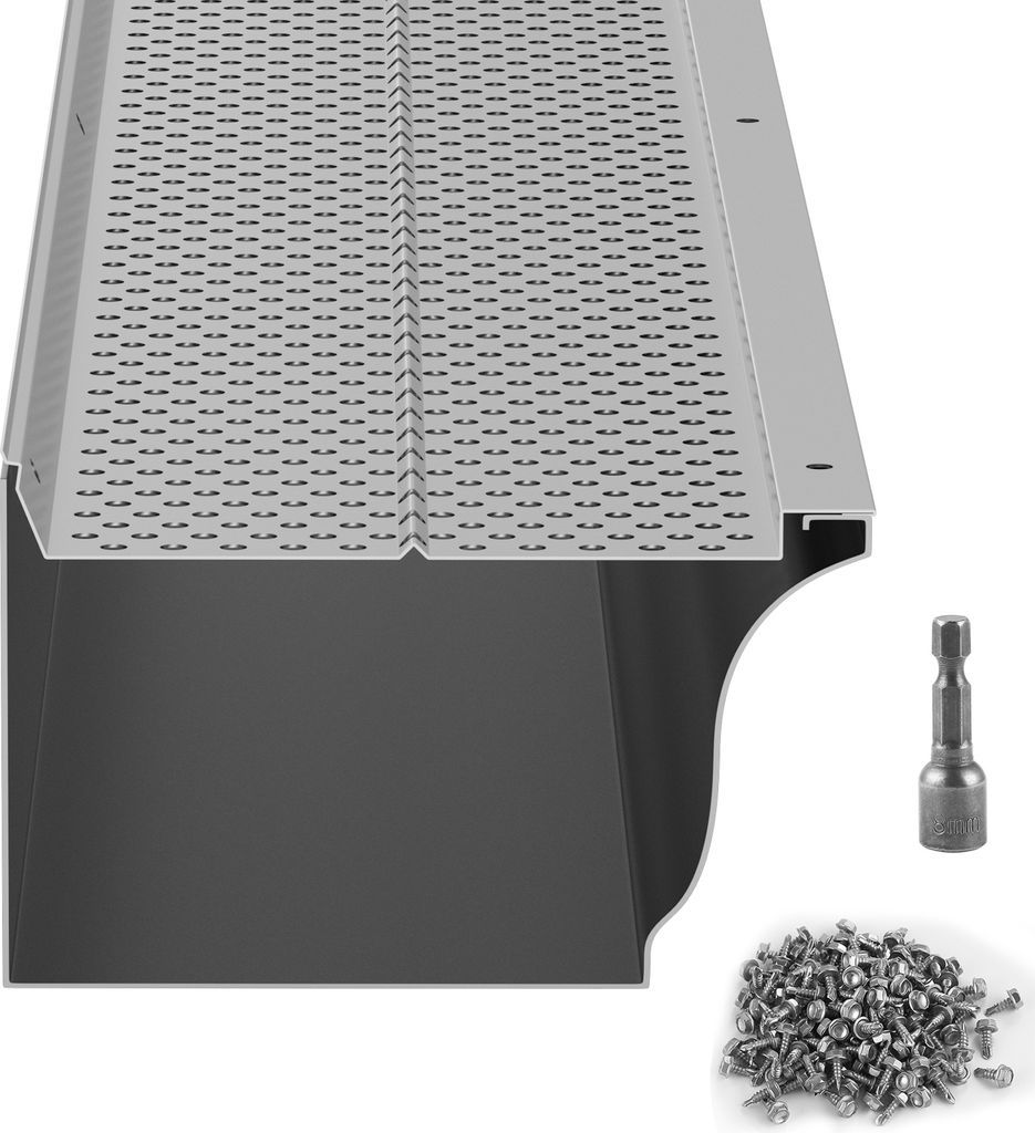 SucceBuy Dachrinnenschutz, 5 Zoll Breite, Aluminium-Laubfilter, DIY-Dachrinnenabdeckung, 26 Stück, 104 Fuß Gesamtlänge, 0,157 Zoll Lochdurchmess...