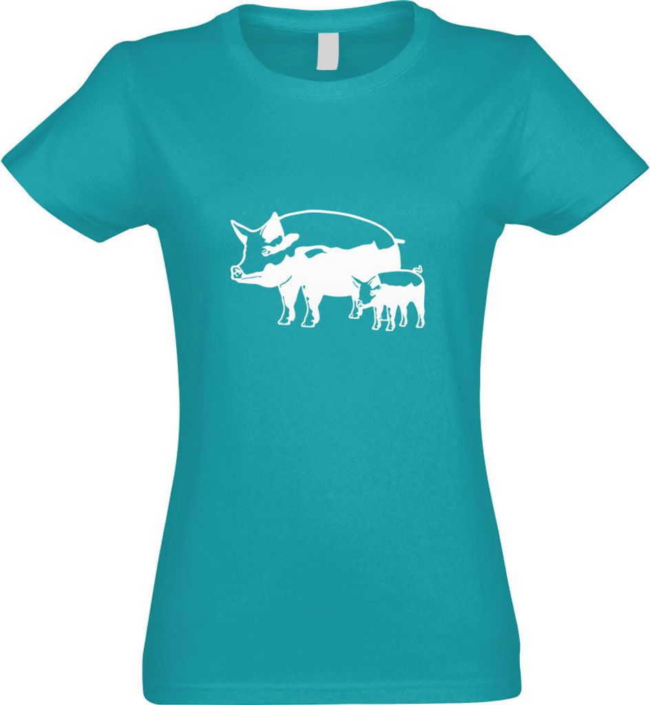 Kiwistar - T-Shirt tailliert - Damen - türkis - Schwein Motiv 8 - Sau - Baby - mit Motiv Bedruckt - Funshirt Design - Sport - Freizeit - Damen - M