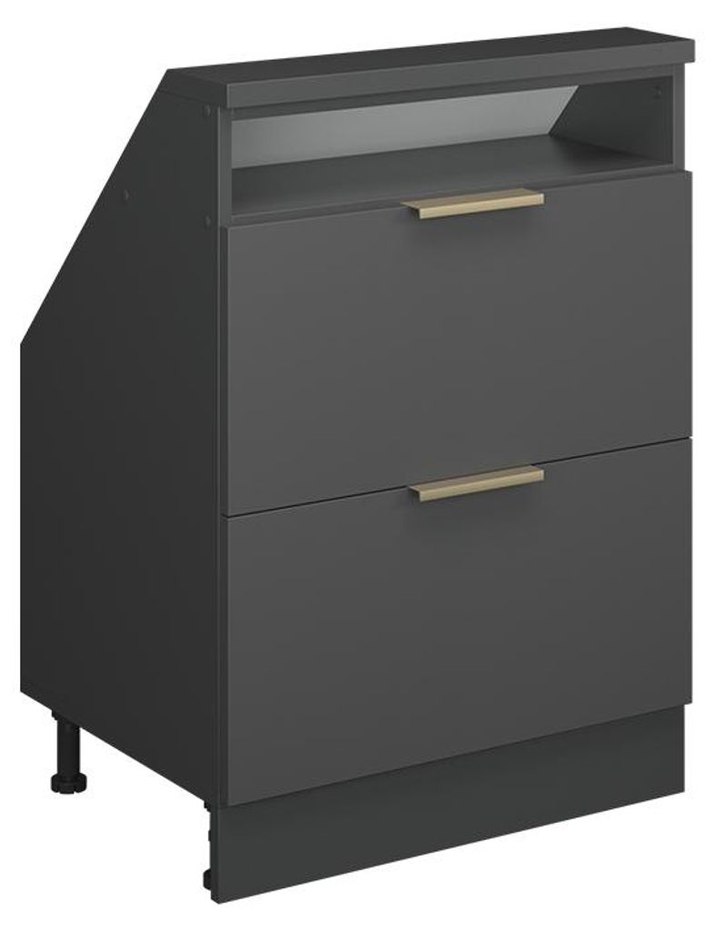Vicco Küchenschrank für Dachschrägen R-Line, 60 cm mit 2 Schubladen, Anthrazit-Gold/Anthrazit