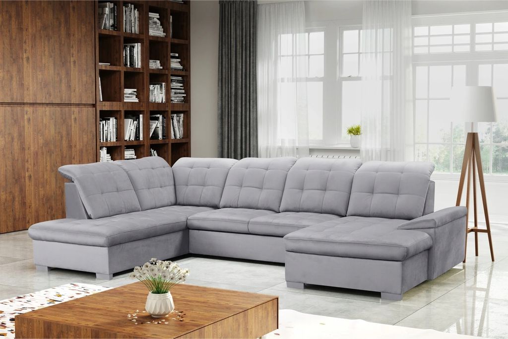 DOMO-HOME Ecksofa mit Schlaffunktion NICOLE – Modernes Ecksofa 345x230cm | Regulierbaren Kopfstützen | Boxspring-Funktion und Stauraum | Ideal f...