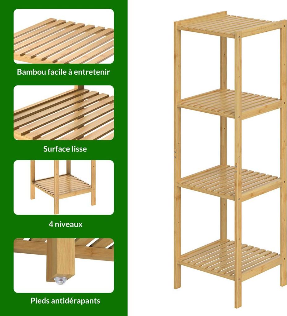 Étagère en bambou 4 niveaux Meuble de rangement Charge max. Image du produit 