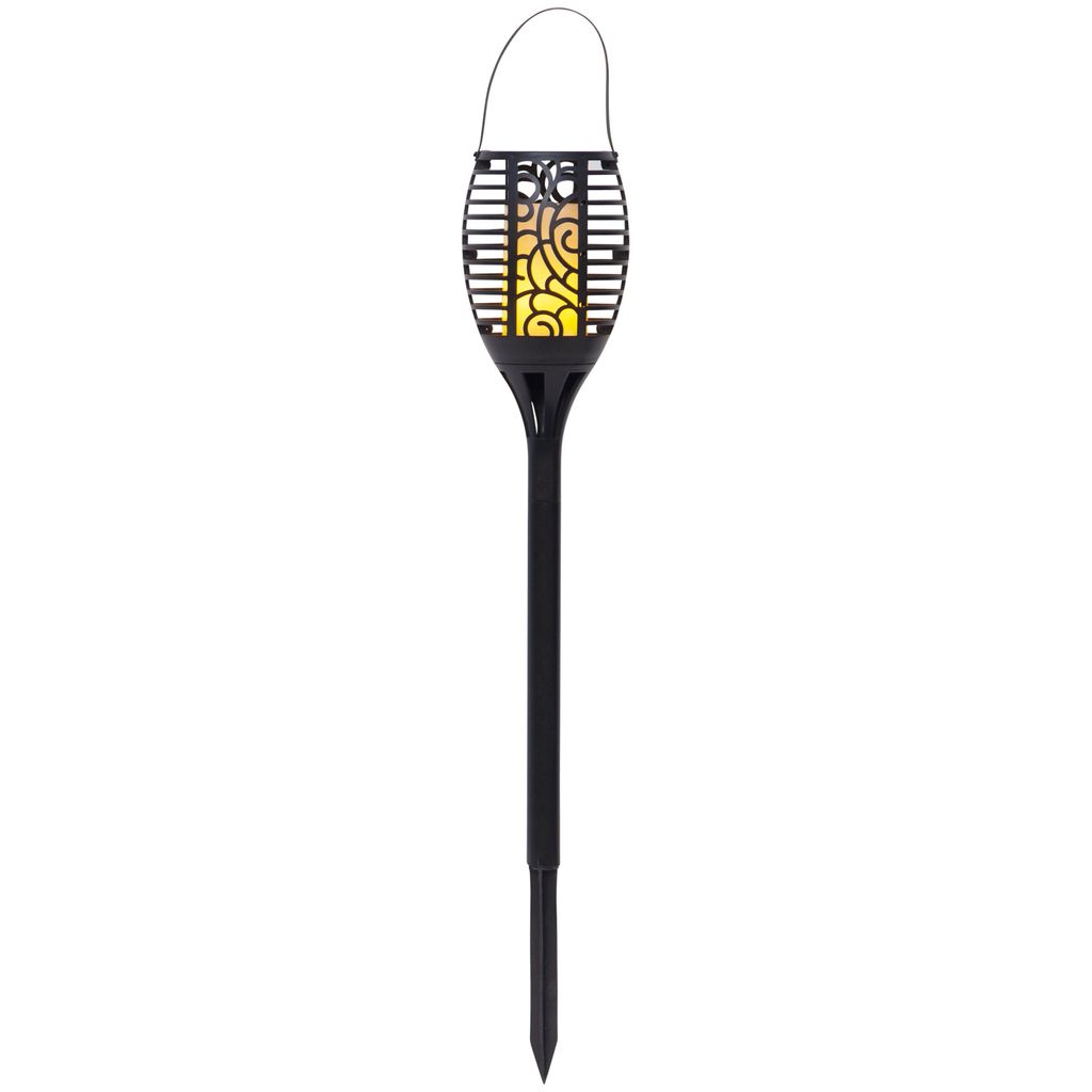 Star Trading 480-06-1 LED-Solar-Fackel "Flame" schwarz, Kunststoff, imitiert Feuer, 9,5x42 cm, 1 gelbe LED, mit Solarpanel, Akku, outdoor, Vierfarb...