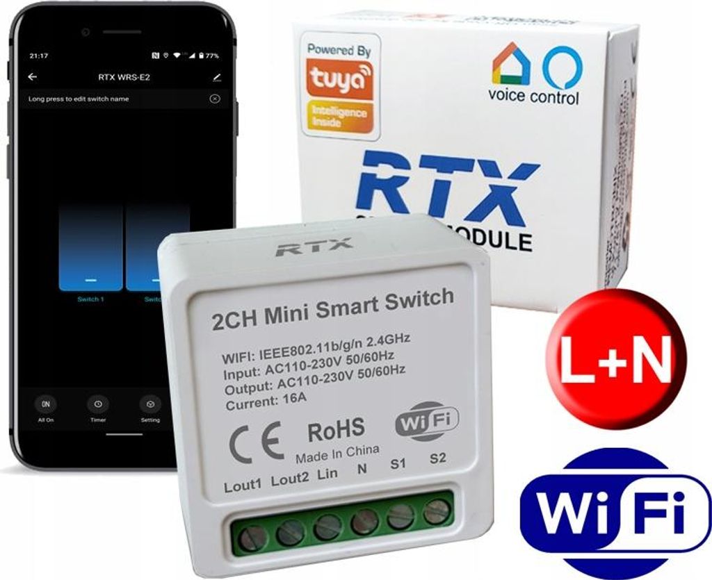 Licht-Relais-Modul Beleuchtungssteuerung 2OB. WiFi TUYA Smart RTX Eco