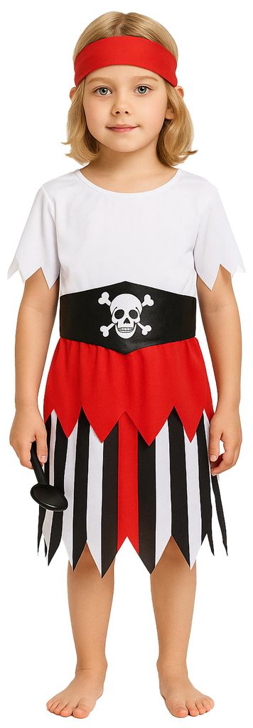 Piratenkostüm für Mädchen mit Rock, Gürtel und Kopfband, Produktbild 