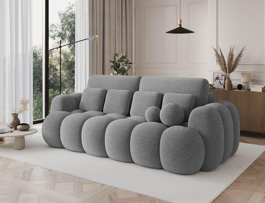 Schlafsofa, Sofa mit Schlaffunktion und Bettkasten, Polstersofa aus Bouclé, Couch für Wohnzimmer, Sofagarnitur Wohnlandschaft mit Bettfunktion - ...