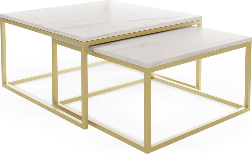 Rechteckige Quadratische Satztische Couchtische mit Gold Gestell - Loft Style Couchtische Metallbeine - 2 in 1 - Zwei Industrielle Getrennte Tische...
