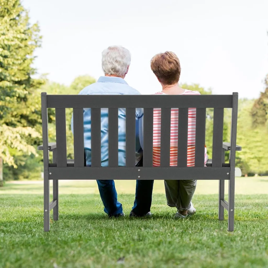 Banc de jardin extérieur en PEHD gris 132 cm résistant aux intempéries