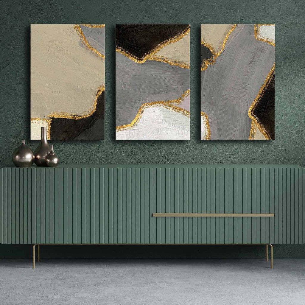 Wallity, 3P4570GSC-002, Dekoratives Leinwandgemälde (3 Teile), Mehrfarbig, 100 % LEINWAND, 145 x 70 cm
