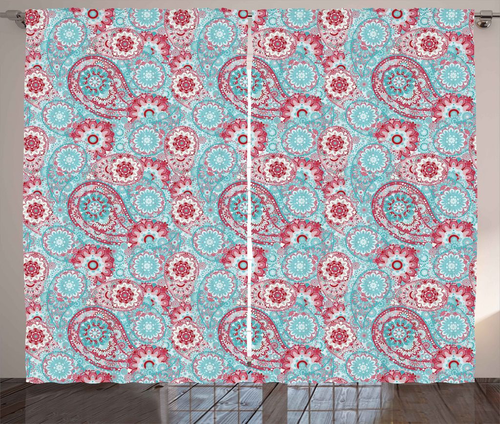 ABAKUHAUS Jahrgang Rustikaler Gardine, Oriental Frühlings-Blumen, Schlafzimmer Kräuselband Vorhang mit Schlaufen und Haken, 280 x 175 cm, Rosa Bl...