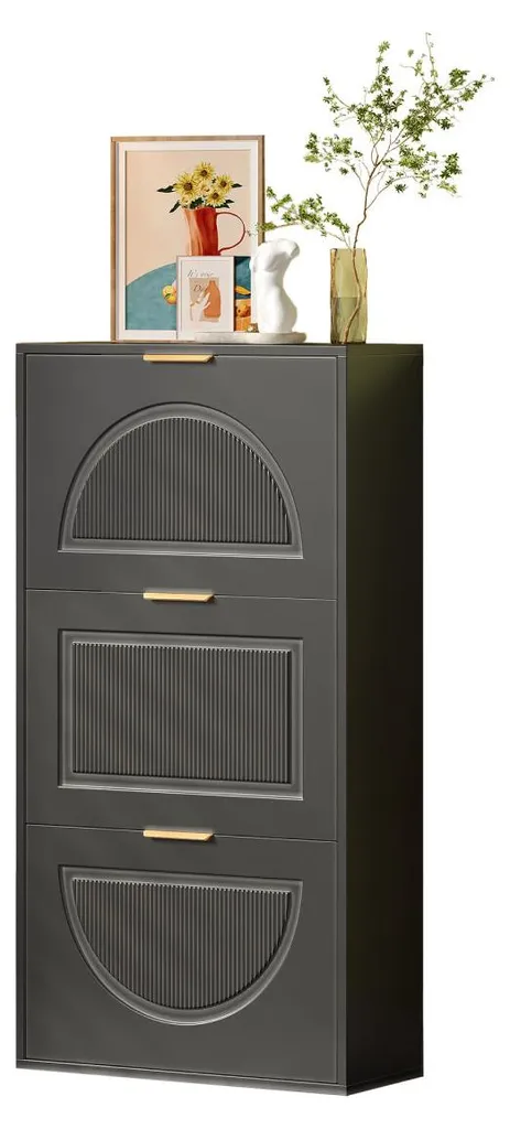 Commode à chaussures noire de 60 cm compacte avec 3 abattants - 10