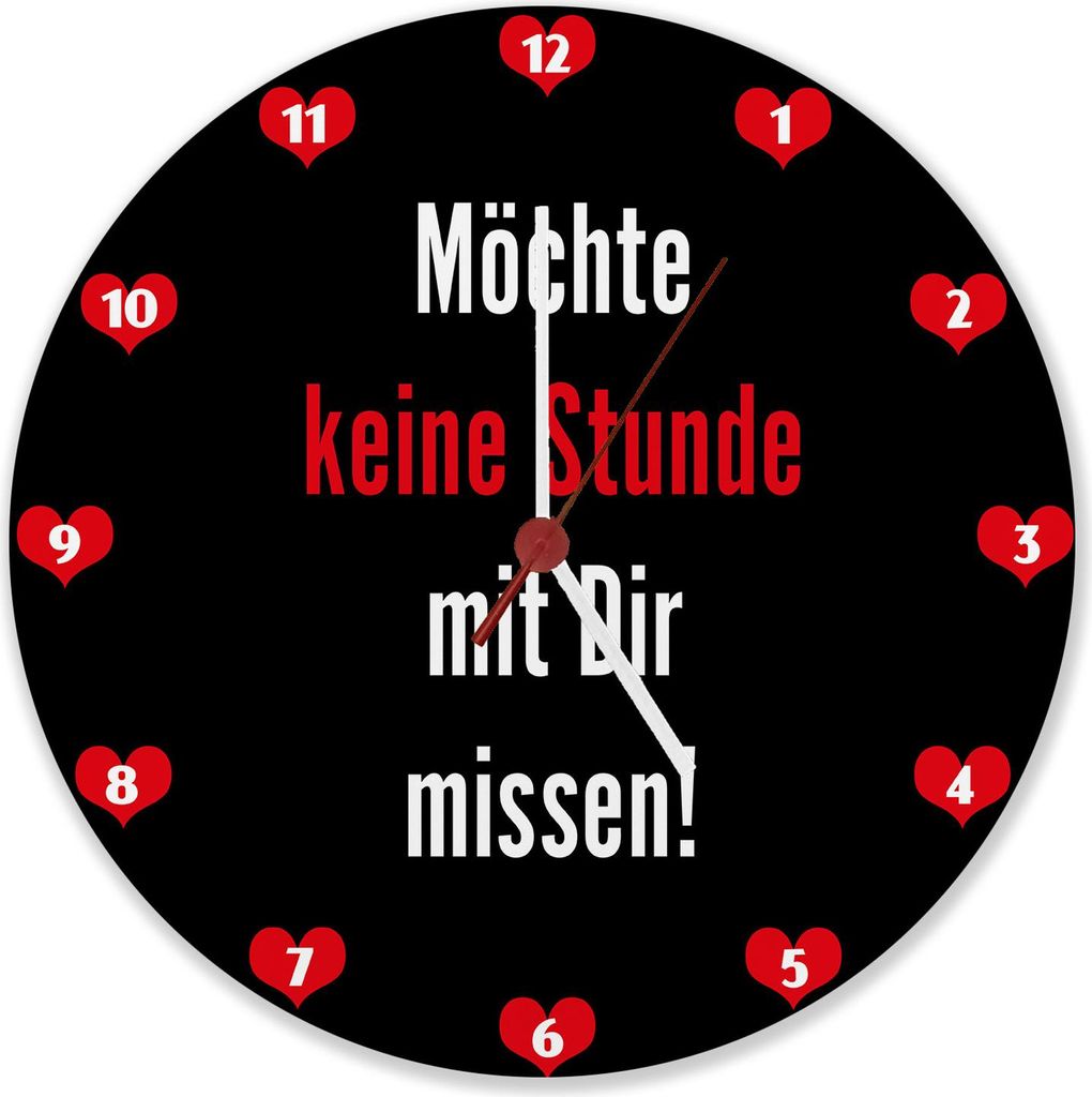 Zweisamkeit Wanduhr aus Alu mit Spruch: Möchte keine Stunde mit dir missen
