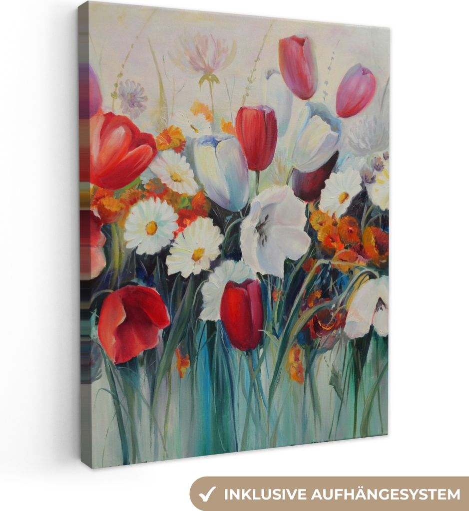 MuchoWow - Leinwandbilder - Malerei - Ölgemälde - Blumen, Wandbild, Wanddeko Bilder Wohnzimmer, 90x120 cm