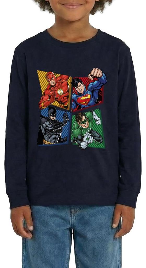 Spreadshirt DC Comics Justice League Superhelden Teenager Premium Langarmshirt, 146/152 (10 Jahre), Navy