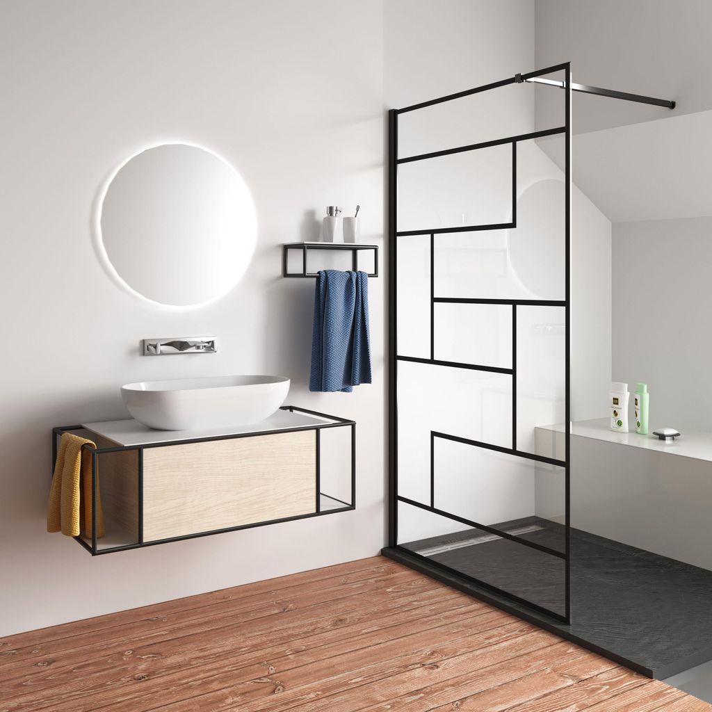 Schwarz 8mm Nano+ESG walk in Duschtrennwand Duschwand 80X200cm mit einstellbar Stabilisator 73-120cm