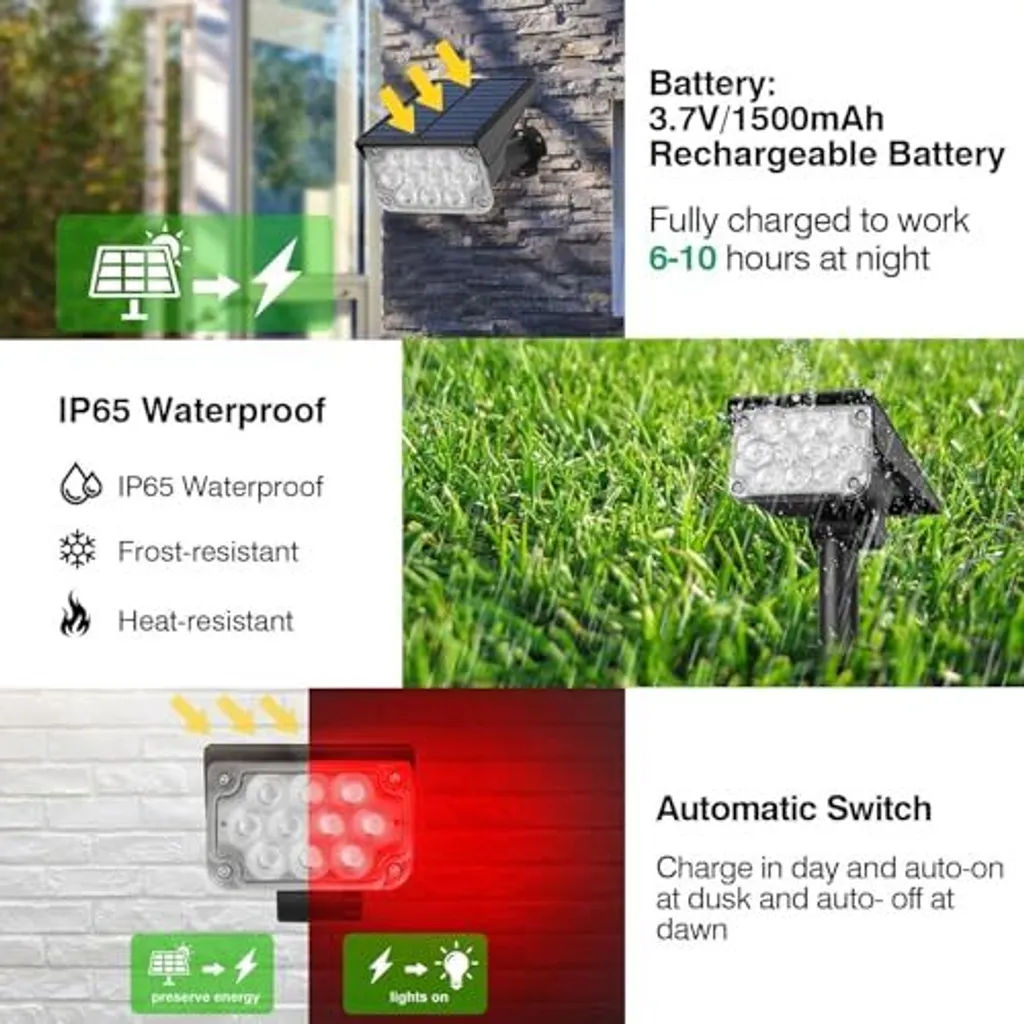 Natpow Solar Garden Spotlight, 20 LED RGB Light Lamp Spotlight Outdoor, IP65 impermeabile, luce da parete esterna che cambia colore, luce da patio, - 5