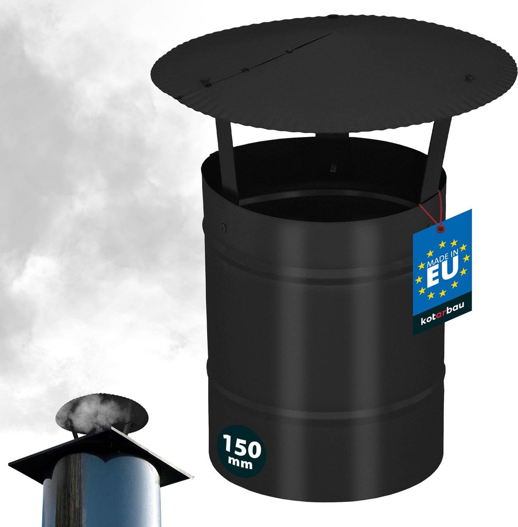 KOTARBAU Schornsteinabdeckung ø 150 mm Kaminhaube Schornstein Regenhaube Kaminabdeckung verzinkter und pulverbeschichteter Stahl Schwarz