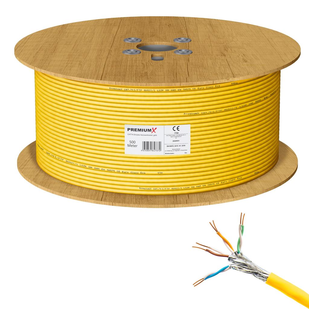 PremiumX 500m CAT 7A Netzwerkkabel Simplex LAN Kabel Produktbild 
