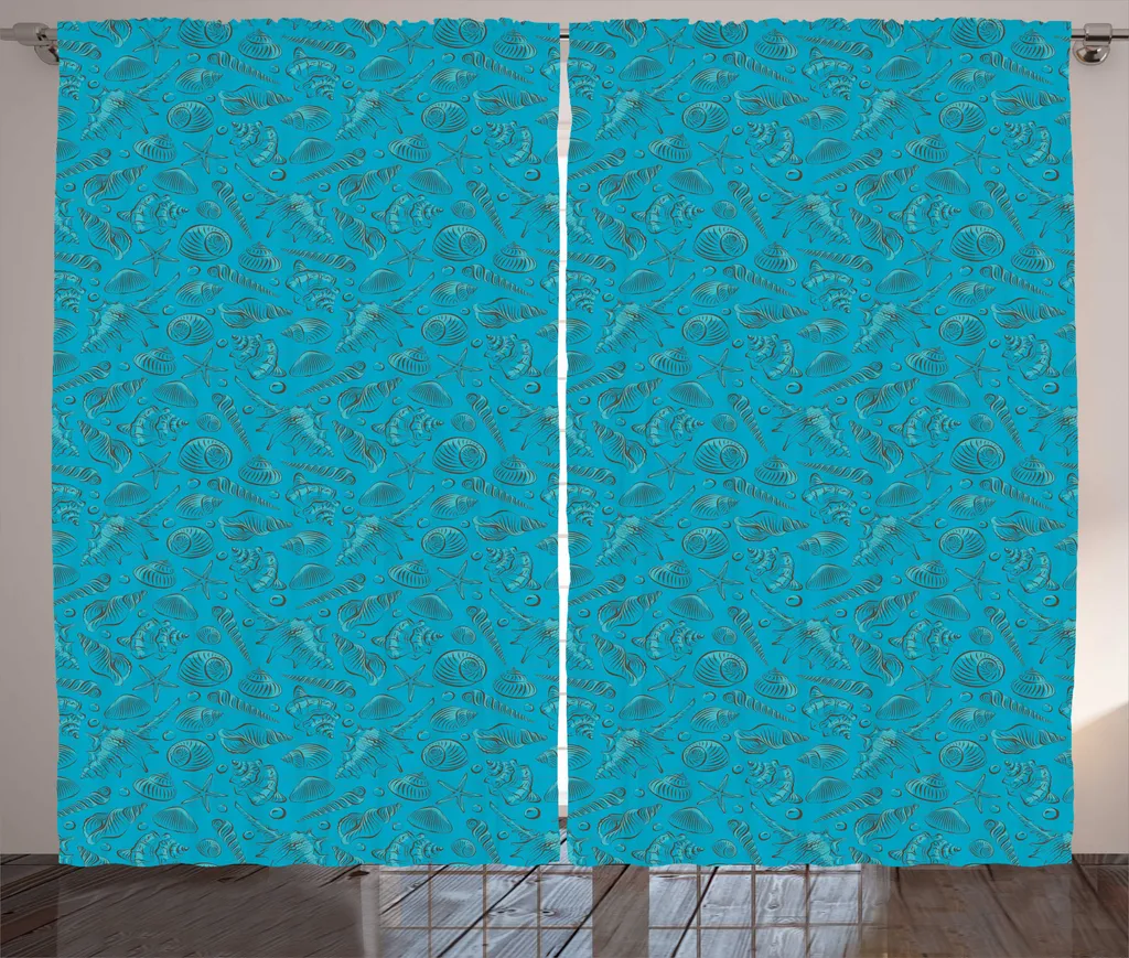 Rideau bleu marine motif Coquille Saint-Jacques en tissu haut de gamme