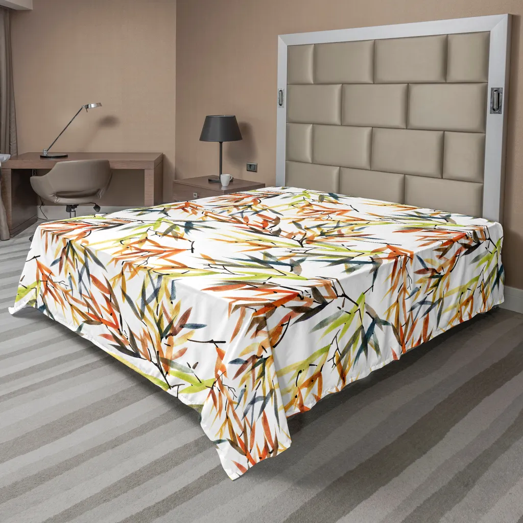 ABAKUHAUS Lenzuolo asiatico, acquerelli etnici dipinti a pennello con bambù in stile boho print dell'arte popolare cinese orientale, morbido e confortevole lenzuolo superiore per un letto decorativo 1 pezzo 275 cm x 260 cm, multicolore